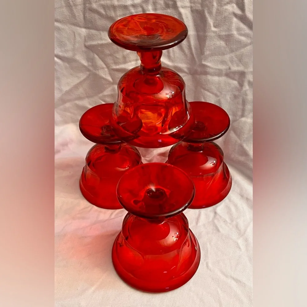 Fostoria Jamestown Ruby Red Sherbet Champagne Glasses Swirl Vintage Set of 4